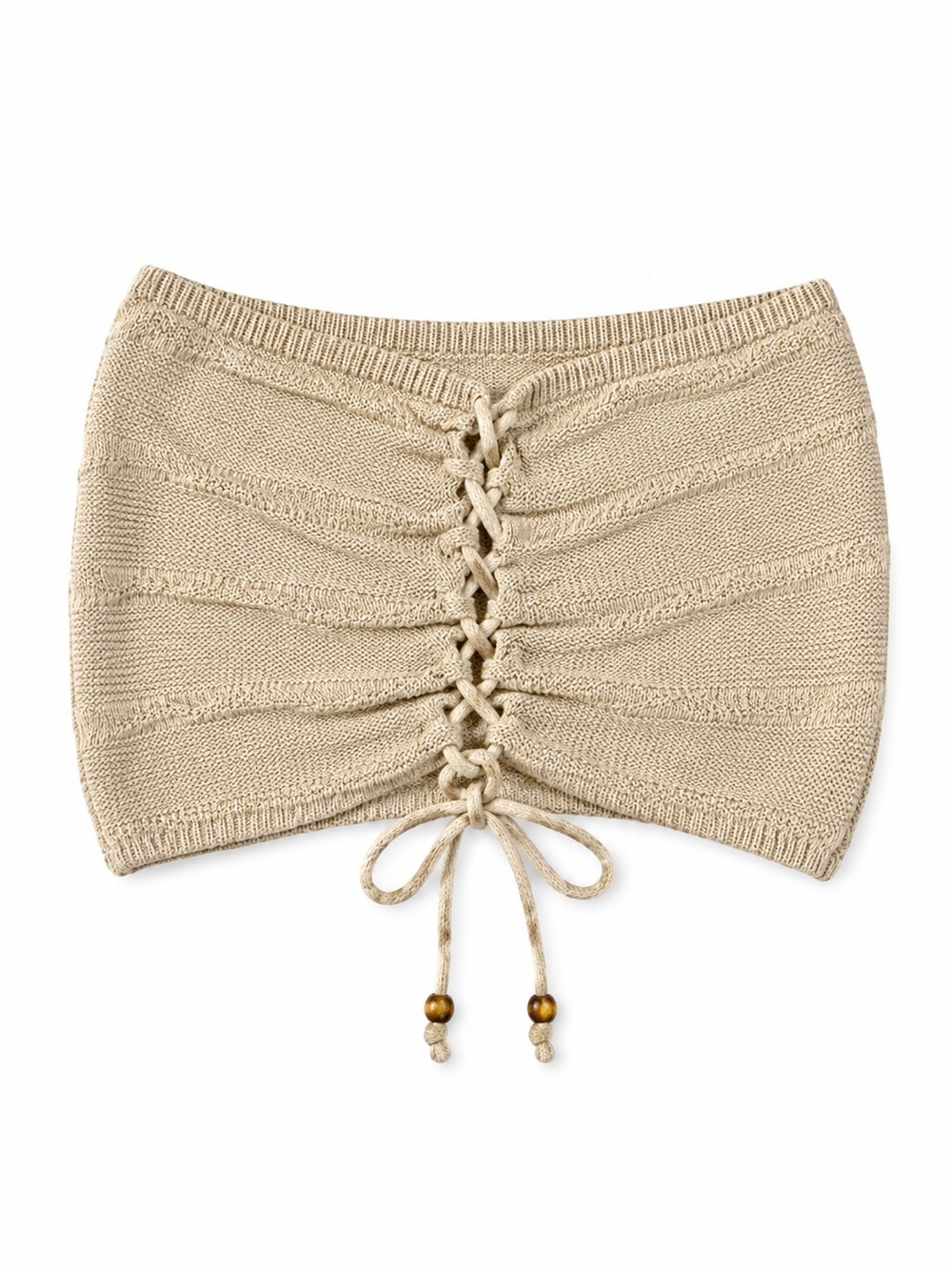 NEW VINTAGE HAVANA BEIGE STRAPLESS CROP TOP WITH CRISS CROSS TIE DETAIL